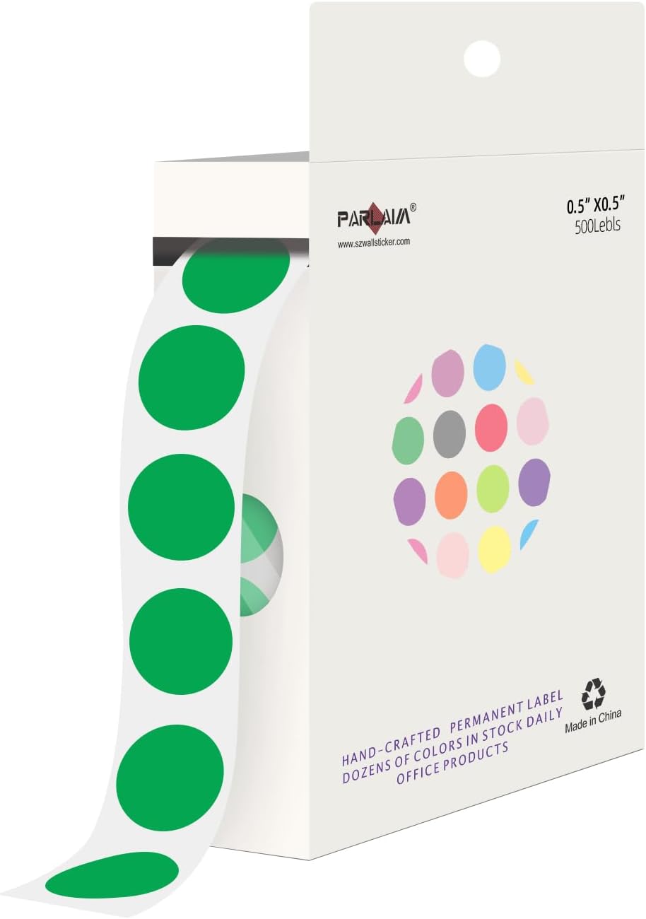 1/2 Inch Round Sticker,4 Rolls 2000Pcs Small Dot Stickers Color-Code Dots | Red+Yellow+Blue+Green 1.3cm Small Stickers Round Color Coding Circle Dots Stickers, Roll Dot Sticker Label for Office Home