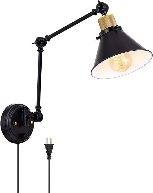 TRLIFE Wall Sconce Plug in, Dimmable Wall Sconce with Switch Swing Arm Wall Lights Plug in Wall Mounted Light Wall Sconces Lighting with 6FT Plug in Cord, E26 Base, UL Listed(Two Arms)
