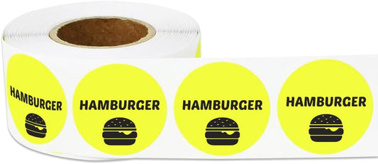 Hamburger Stickers, 1" Round, Yellow, 600 Count