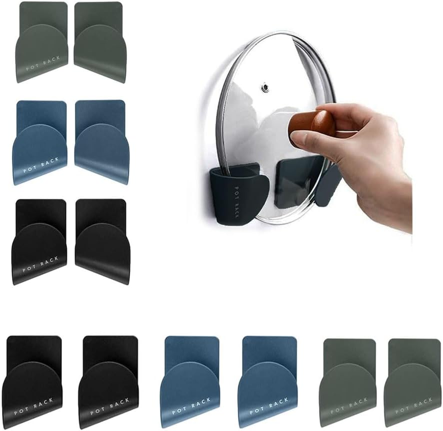 6 Pairs of Wall Mount Pot Lid Organizer, Adjustable Cabinet Door Pan Lid Organizer, Pot Lid Holder Hangers for Kitchen Wall Mount (Black)