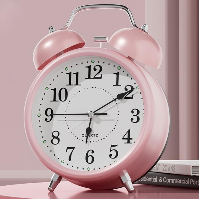 4 Inches Analog Alarm Clocks Retro Backlight Cute Simple Design with Night Light Silent Non-Ticking Battery Operated [Red]