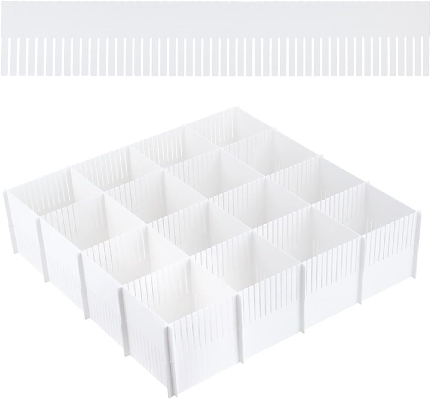 20PCS DIY Plastic Grid Drawer Dividers, Large Adjustable Drawer Storage Organizer (38cmx11cm) for Clutter Kitchen Cutlery Dresser Makeup Tools Socks Can Help Tidy Office Desk Clinic Bedroom