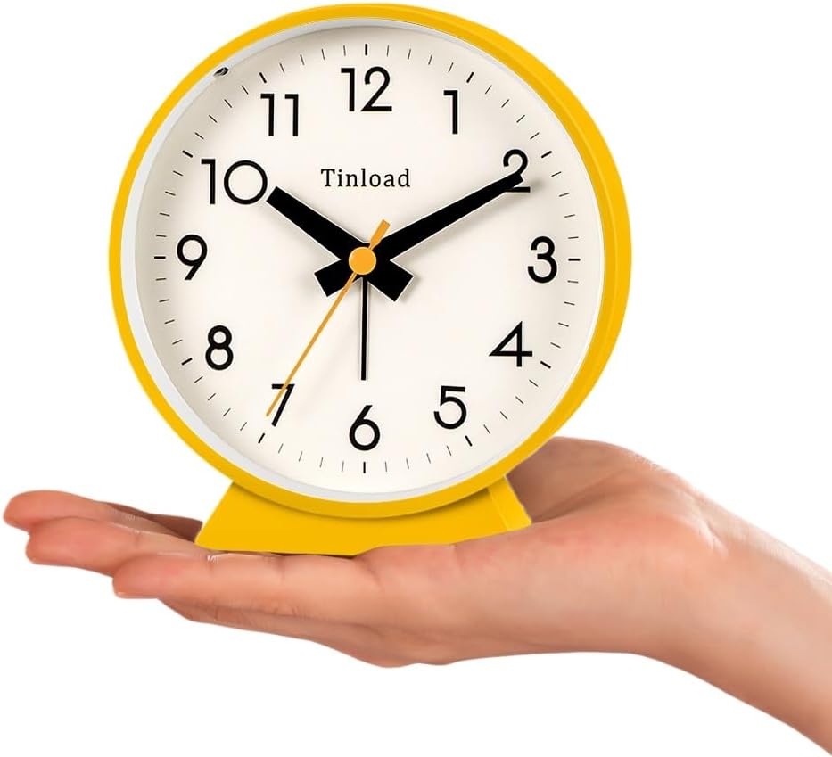 Tinload 4.5" Battery Operated Analog Alarm Clock, Small Silent Bedside Desk Clock with Night Light, Blue