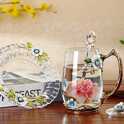 Luka Tech 35OZ Enamel Glass Flower Teapot Gifts For Women