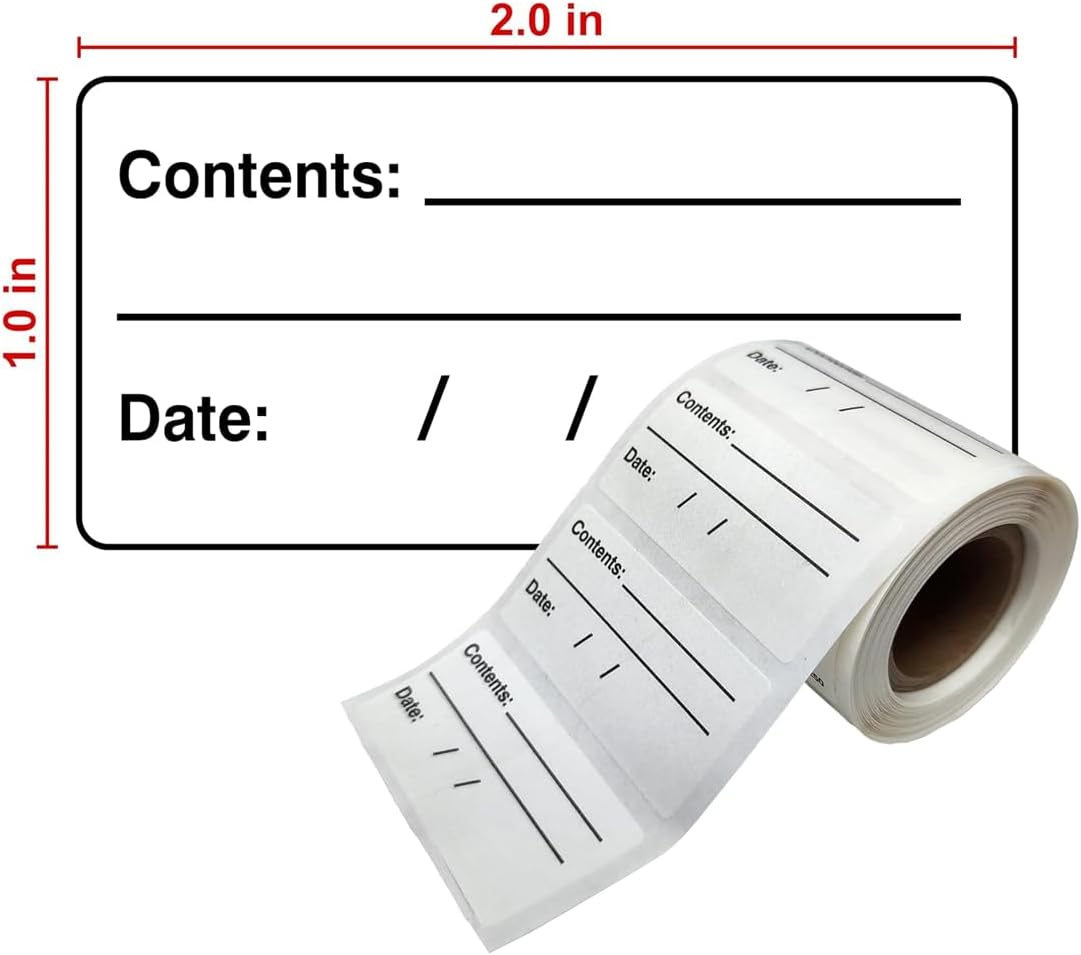 Water Soluble Labels – 500 Removable Dissolvable Labels for Food Storage – No Cleanup, Effortless Removal – Ideal for Freezer & Kitchen Organization (Contents, 1X2 in)