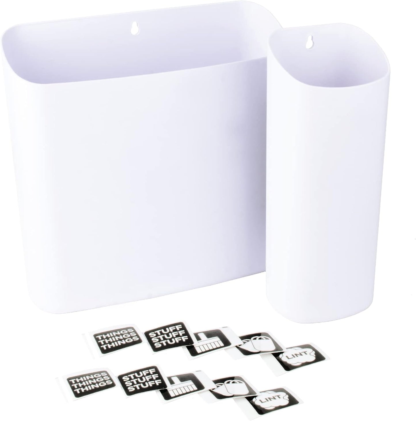 JS Jackson Supplies Small White Lint Bin with Magnetic Back, Slim Profile Trash Bin for Laundry Room and Kitchen, Wall Mountable