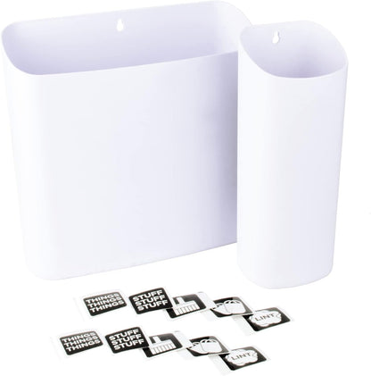 JS Jackson Supplies Small White Lint Bin with Magnetic Back, Slim Profile Trash Bin for Laundry Room and Kitchen, Wall Mountable