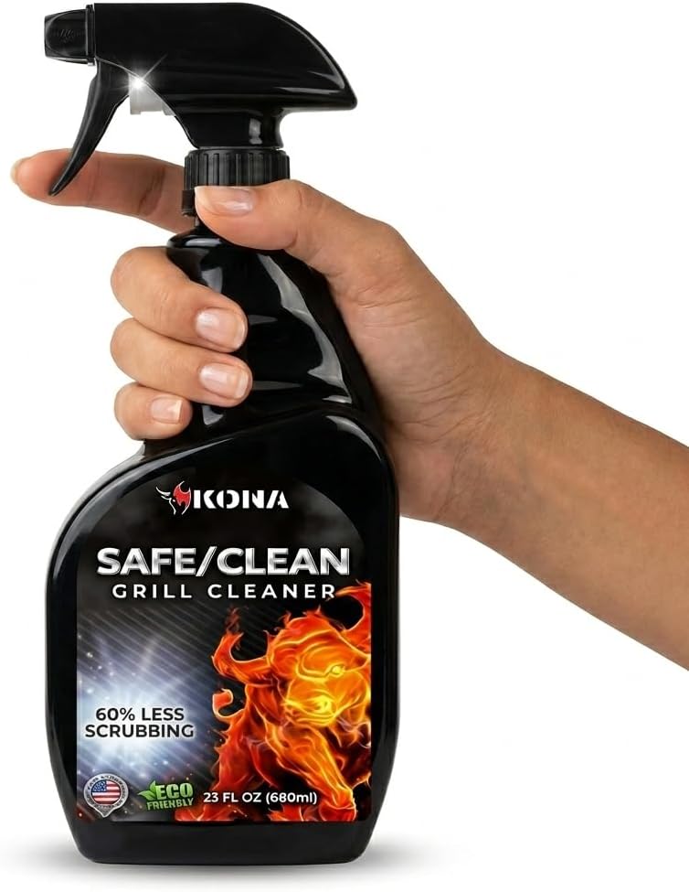 Kona Safe/Clean Grill Cleaner Spray, 23 oz - Heavy-Duty No-Drip Gel | heavy-duty no-drip gel formula, BBQ grate degreaser, 23 oz spray bottle