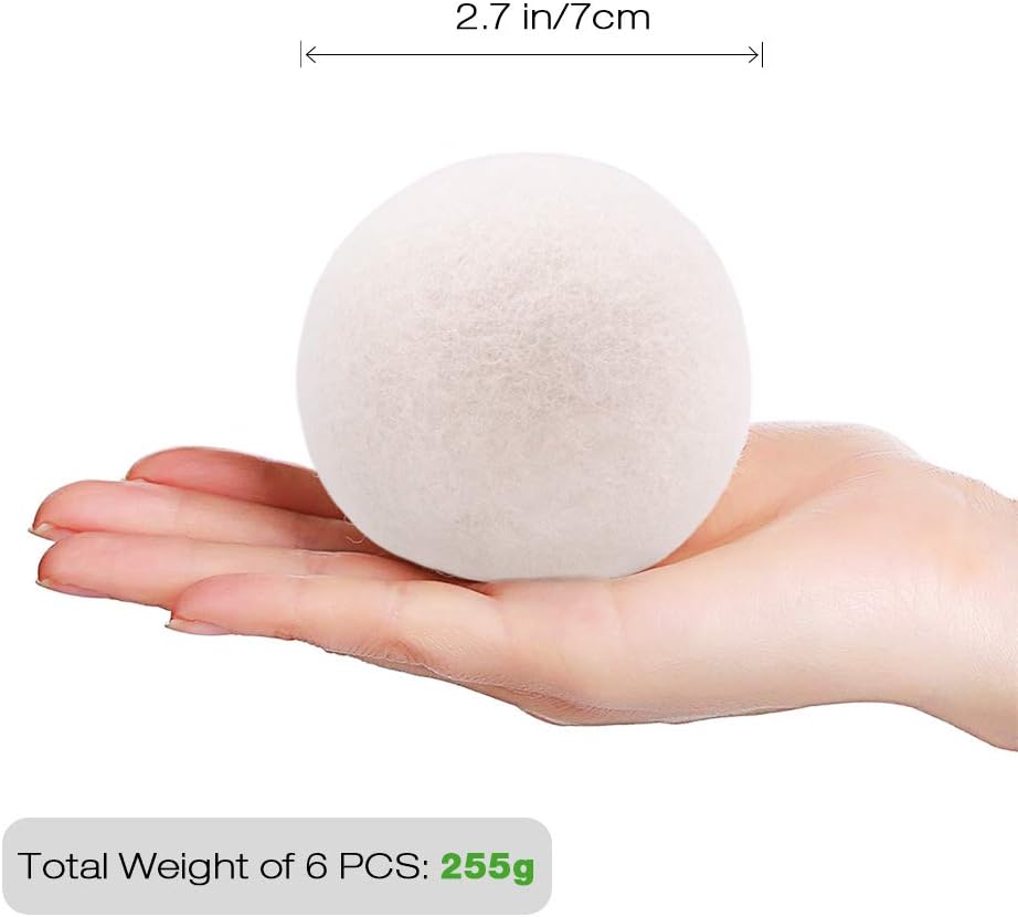 Wool Dryer Balls XL Reusable Natural Fabric Softener, Set of 6 | Wool Ball, Premium Pet Hair Remover for Laundry, Hair Catcher for Washer, Hair Remover Fabric Softener Balls for Dryer, White