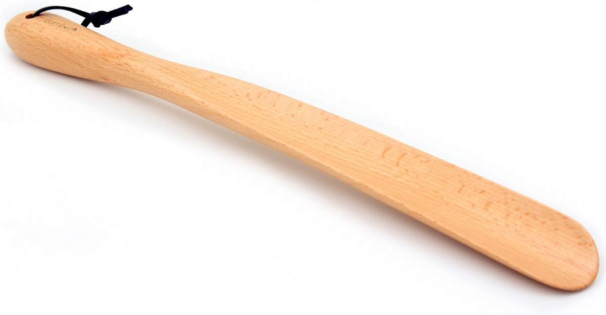 Bamber Wooden Shoe Horn Wood Shoehorn with Handle for Seniors Women Men Kids, 15'' Long, Black Walnut