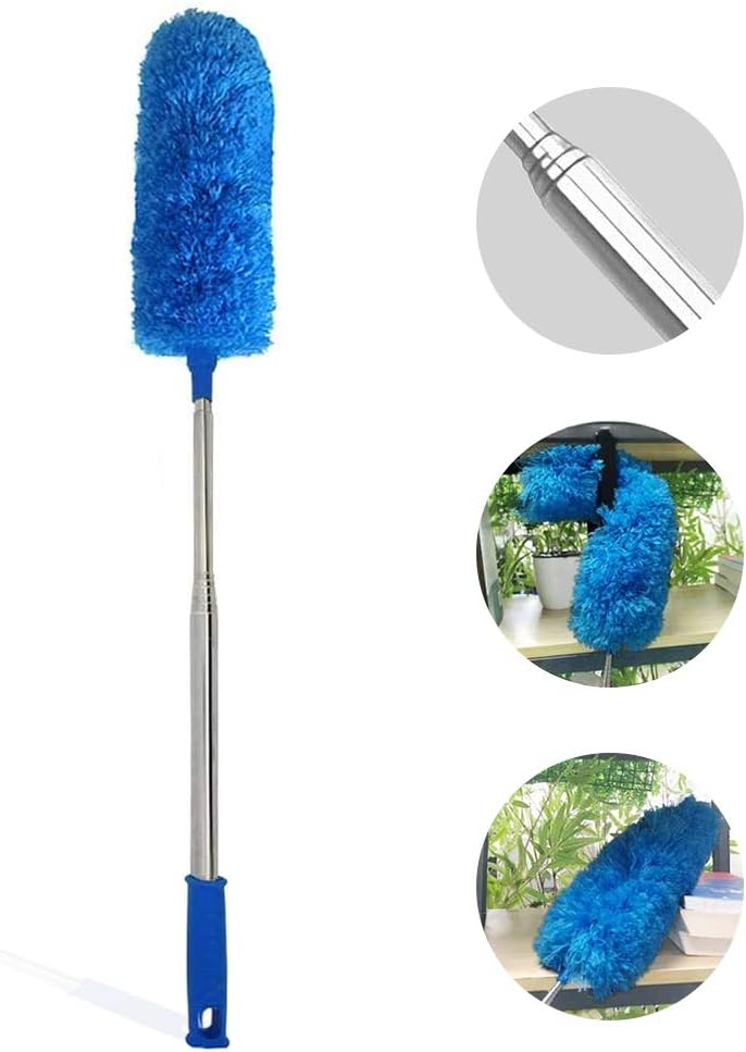 Cobweb Duster with Extension Pole 100 inches, Dusters for Cleaning with 2 Duster Heads, Washable Microfiber Feather Duster for Cleaning Ceiling Fan, High Ceiling, Blinds, Furniture & Cars