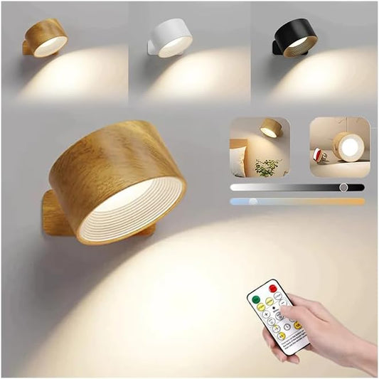 Lights, Sweden-Inspired Design Wall Mounted Light – Rechargeable Magnetic LED Wall Lamp with Soft Glow, Stick-On Wall Sconce for Bedroom Reading and Modern Home Lighting (Wood)
