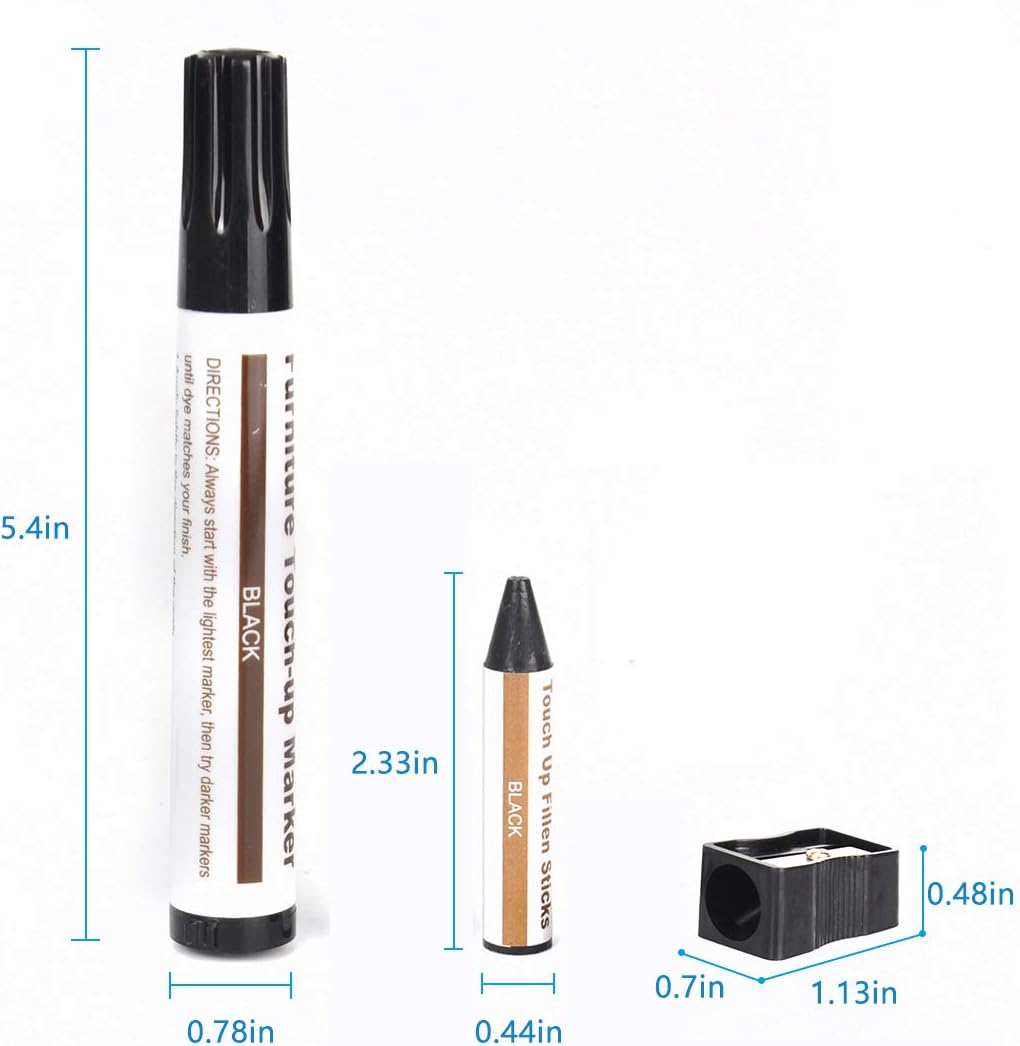 Furniture Repair kit, Wood Scratch Cover Markers*6 and Wax Filler Sticks*6 with Sharpener- 13Pack, Furniture Markers Touch Up Kit for Cover Ups Wooden Floors, Tables, Desks, Carpenters, Stains, Holes