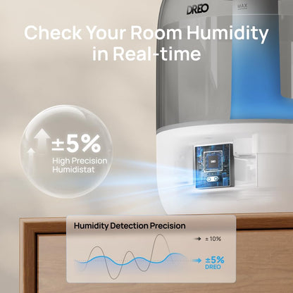 DREO 3L Humidifiers for Bedroom, 30H Runtime, 26 dB Quiet, Black | Easy to Refill & Clean, Precise Humidity Control, Night light, 360° Nozzle, Cool Mist Air Humidifier for Large Room, Baby