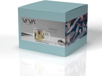 VIVA Minima Balance Glass Tea Cup with Infuser and Lid, 17oz, Clear Bamboo