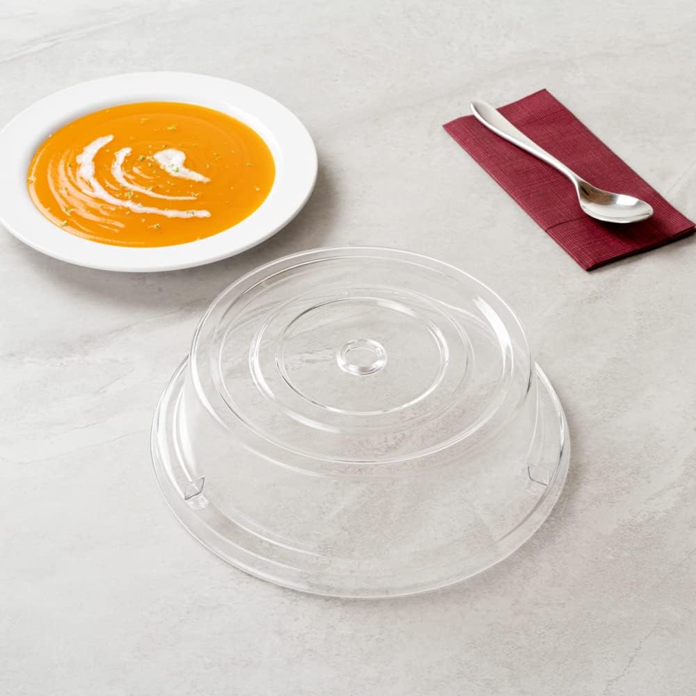 Restaurantware Cater Tek 11 Inch Polycarbonate Plate Cover 1 Shatterproof Dish Cover - Microwavable Endures Up To 210F Clear Plastic Splatter Cover With Finger Hole For 11 Inch Plates