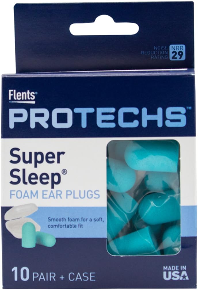 Flents Protechs Super Sleep Foam Ear Plugs, NRR 29, 10 Pair, Teal