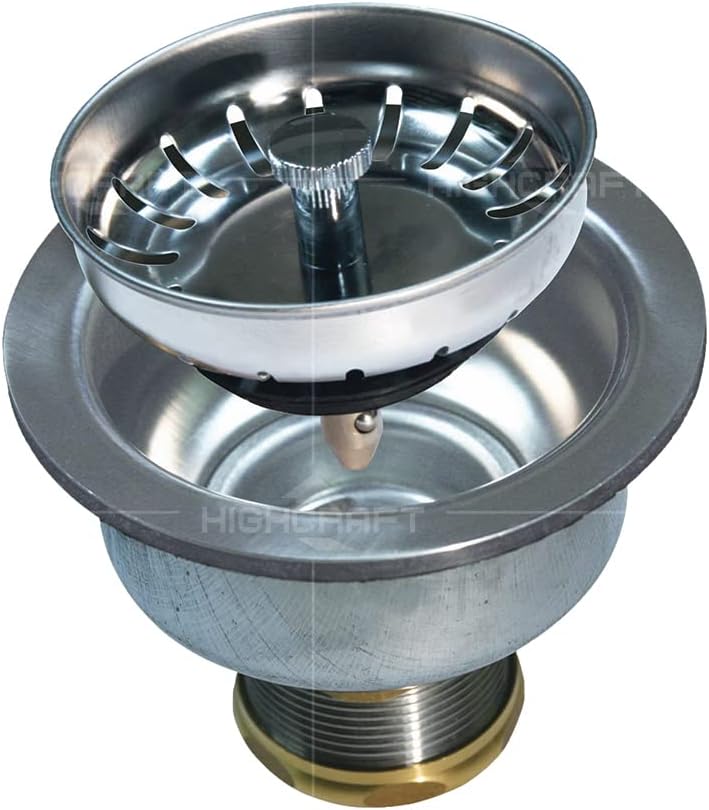 Highcraft 9754 Kitchen Sink (3-1/2 Inch) Stainless Steel Drain Assembly With Strainer Basket and Snaplock Stopper Long Extended Shank (3-3/4 Inch)