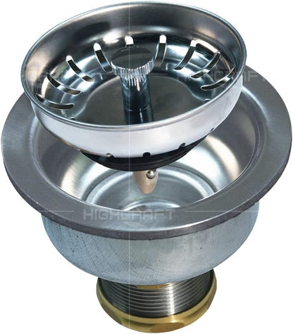 Highcraft 9754 Kitchen Sink (3-1/2 Inch) Stainless Steel Drain Assembly With Strainer Basket and Snaplock Stopper Long Extended Shank (3-3/4 Inch)