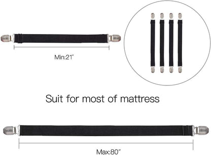 Adjustable Bed Sheet Clips, Sheet Fasteners Holder Straps and Suspender, Gripper, Extend From 21" to 80" Long Style Elastic Fasteners Bands Heavy Duty Suit for Mattress, Sofa, Couch, Recliner and More