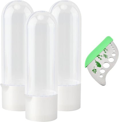 3Pcs Refrigerator Herb Keeper with Herb Peeler, Transparent Window & Removable Filler Cap, Extends Freshness Up to 2-3 Weeks for Cilantro, Basil, Parsley, Mint & Greens