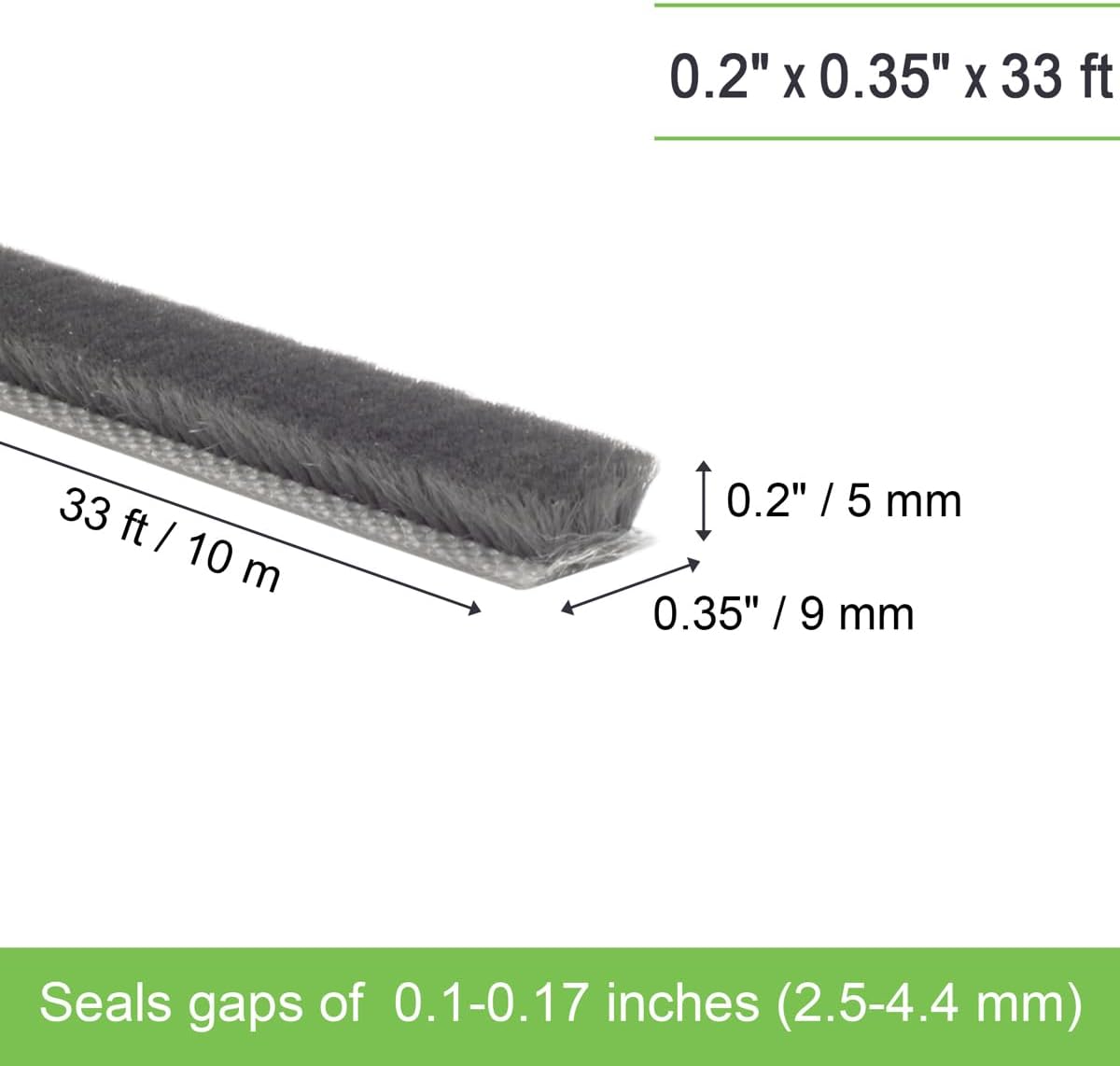 Self-Adhesive Weather Stripping Seal for Doors & Windows – Soundproof Insulation Gap Filler for Sliding, Exterior, Front, and Jamb Frames – 0.2" x 0.35" x 16.5 ft, Gray