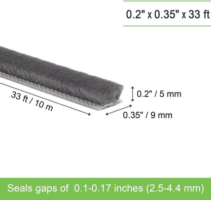 Self-Adhesive Weather Stripping Seal for Doors & Windows – Soundproof Insulation Gap Filler for Sliding, Exterior, Front, and Jamb Frames – 0.2" x 0.35" x 16.5 ft, Gray