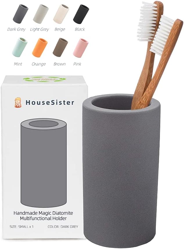 Fast-Drying Diatomite Toothbrush Holder - Bathroom Countertop Organizer Stand for Toothpaste, Makeup Brushes, Razors & Accessories (Dark Grey)