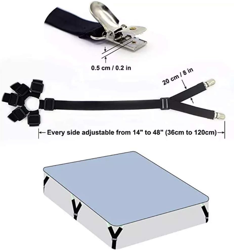 2Pack Bed Sheet Straps,Adjustable Elastic Fitted Sheet Straps, Crisscross Bed Sheet Fasteners Suspenders, Bed Sheet Holder Straps Fit Round and Square Mattresse(2Pcs/Set Black)