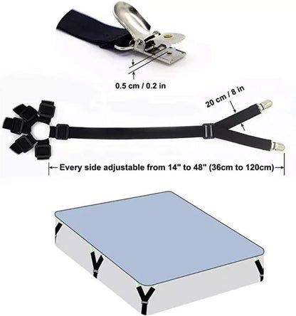 2Pack Bed Sheet Straps,Adjustable Elastic Fitted Sheet Straps, Crisscross Bed Sheet Fasteners Suspenders, Bed Sheet Holder Straps Fit Round and Square Mattresse(2Pcs/Set Black)