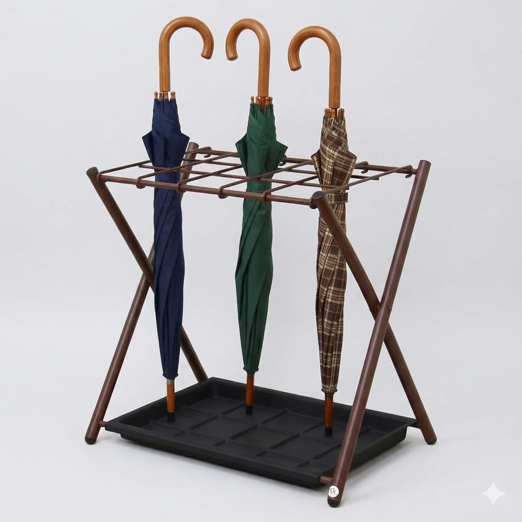 Folding Umbrella Storage Stand Rack Holder Organizer Bin for Entryway Home Commercial Office Décor with Drip Tray