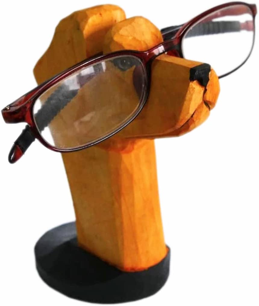 Red Dollar Handmade Wood Carved Animal Eyeglass Holder, Cute Sunglasses Display Stand, Nightstand Home Office Desk Decor, Christmas Holiday New Year Business Gift for Men Women Adults (Dog)