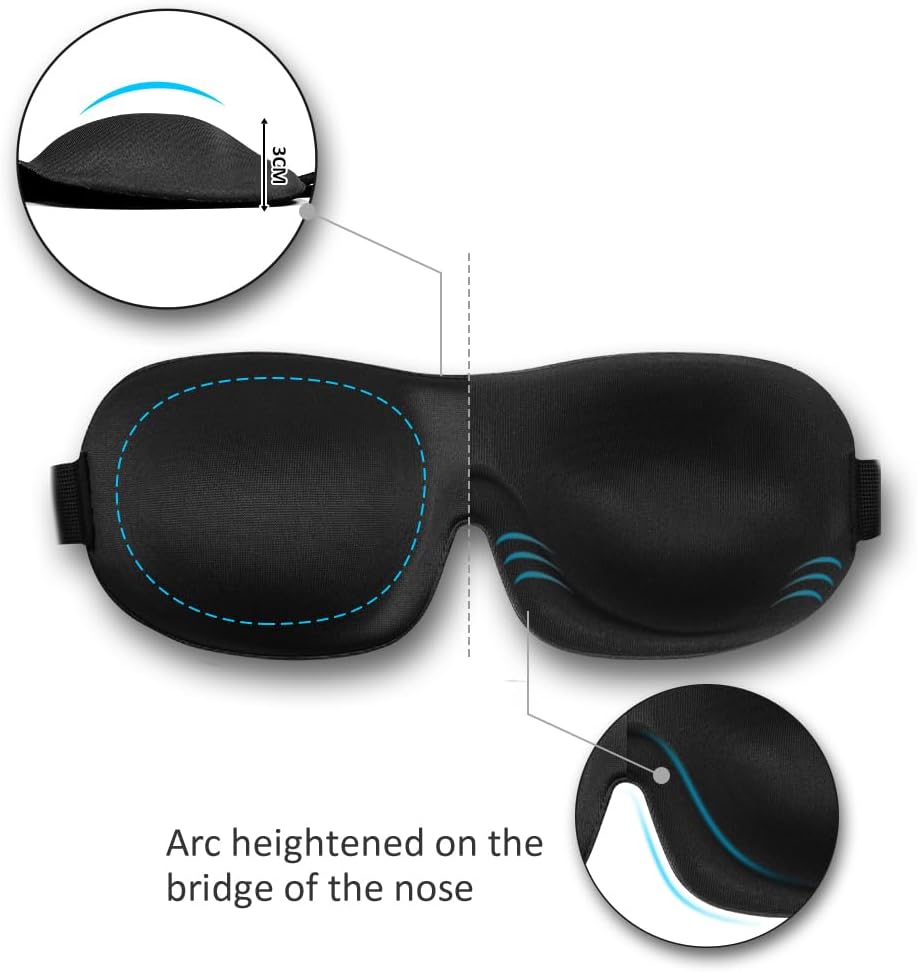 Sleep Mask SleepFun Invisible Alar Deep Orbit 3D Eye Mask Ultra Lightweight & Comfortable Sleeping Mask for Travel, Nap, Shift Works, Black & Blue