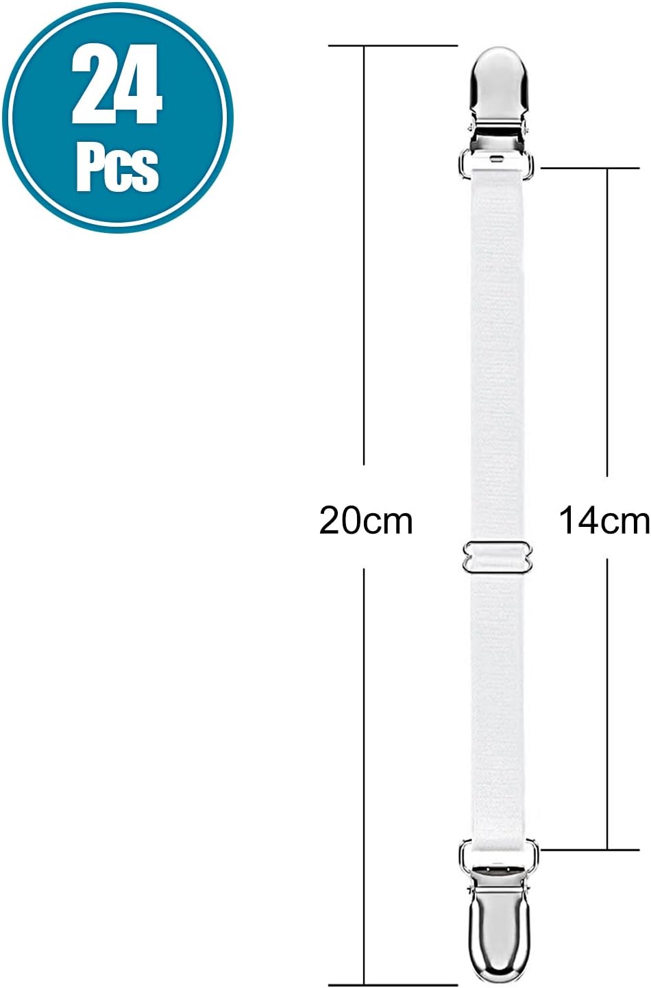 Boao 24 Pcs Bed Sheet Clips Straps Heavy Duty Adjustable Fasteners Elastic Fitted Bed Holder Mattress Corner Sheet Fasteners for Home Room Couch Supplies(White,8-12inch)
