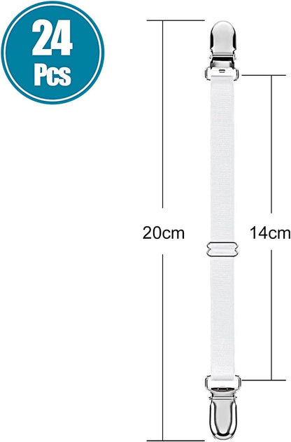Boao 24 Pcs Bed Sheet Clips Straps Heavy Duty Adjustable Fasteners Elastic Fitted Bed Holder Mattress Corner Sheet Fasteners for Home Room Couch Supplies(White,8-12inch)