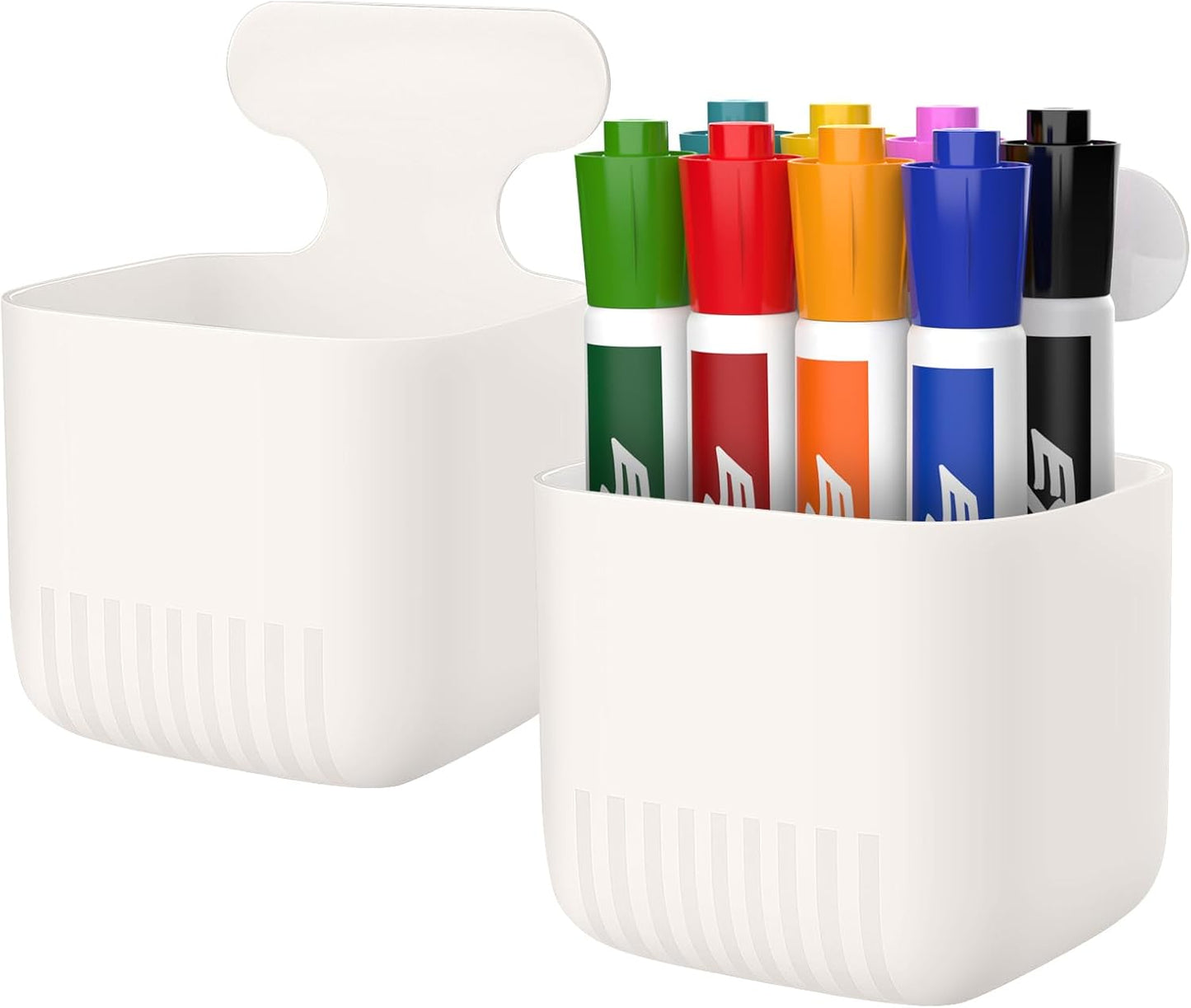 MoKo Magnetic Pen Holder, Pencil Accessories Whiteboard Organizer, White | Magnetic dry erase marker holder has two compartments and an ABS body for whiteboards, refrigerators and lockers.