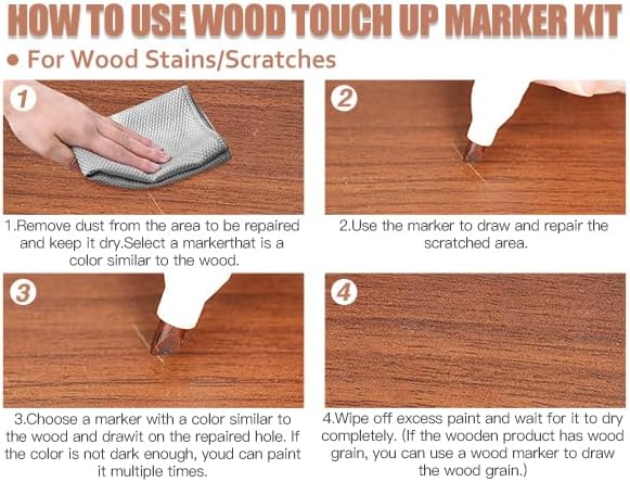 DEWEL Furniture Touch Up Markers, 17-Piece Wood Repair Kit with Wax Sticks | 8 Wood Touch Up Markers + 8 Wax Filler Sticks + Sharpener; Maple, Oak, Cherry, Walnut, Mahogany, White, Gray & Black