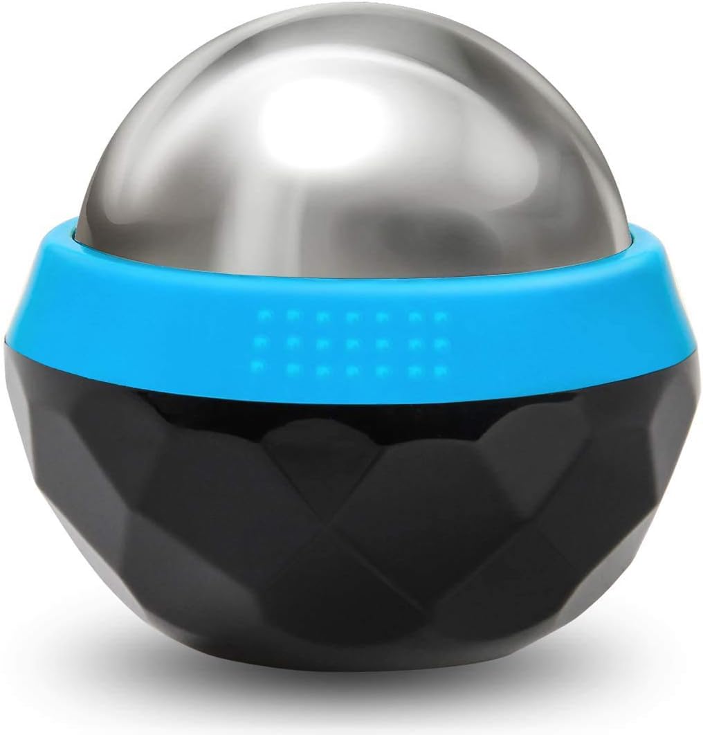 Coolrunner Cold Massage Roller Ball, Cryosphere Cold Massage Ball- Heat Therapy & Cold Therapy Relief with Cold Gel Core- Helps with Muscles Recovery and Inflammation for Shoulders, Neck (Black Blue) | Heat Therapy & Cold Therapy Relief, Helps with
