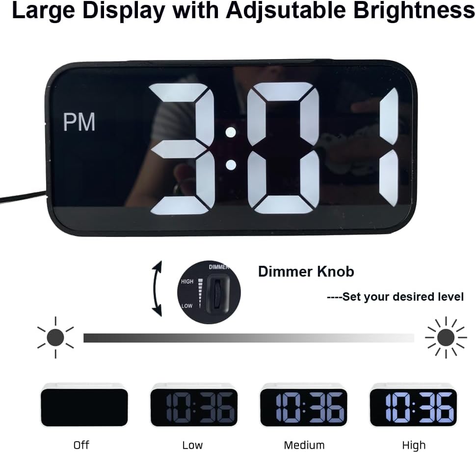 Extra Loud LED Alarm Clock with Vibration for Bedroom,Extreme Bed Shaker Alarm Clock for Deep Sleeper Hard of Hearing Deaf, Clear LED Display, Dimmer and Volume Knob, USB Port,Easy to Set