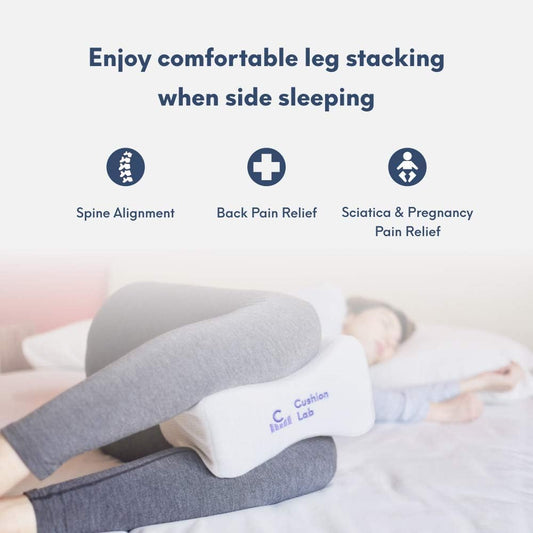 C CUSHION LAB Extra Support Orthopedic Knee Pillow for Side Sleepers - Healthy Alignment Leg Pillow for Sleeping - Hip, Pregnancy, Sciatica, & Back Pain Relief - Memory Foam Contour Wedge - Large Size
