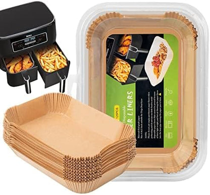 Air Fryer Liners Disposable for Ninja Dual, 8.6 x 5.5in, 100 Pcs | Rectangular parchment liners for Ninja DZ201/DZ401 and other dual-basket air fryers; nonstick, oilproof and easy to dispose
