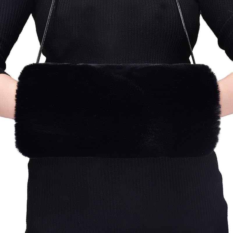 Faux Fur Hand Muffs for Women Winter Warm Arm Hand Warmer Gloves Arms Warmer Fluffy Warm Faux Fur Muffs with Strap