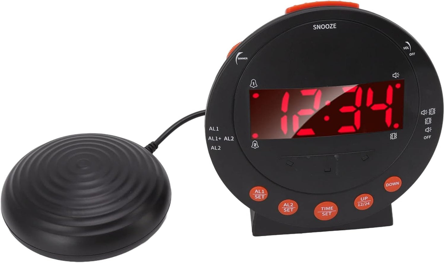 Extra Loud Vibrating Alarm Clock with Bed Shaker, 110 Decibels Red Flashing Light Clock for Heavy Sleepers and Hearing Impaired