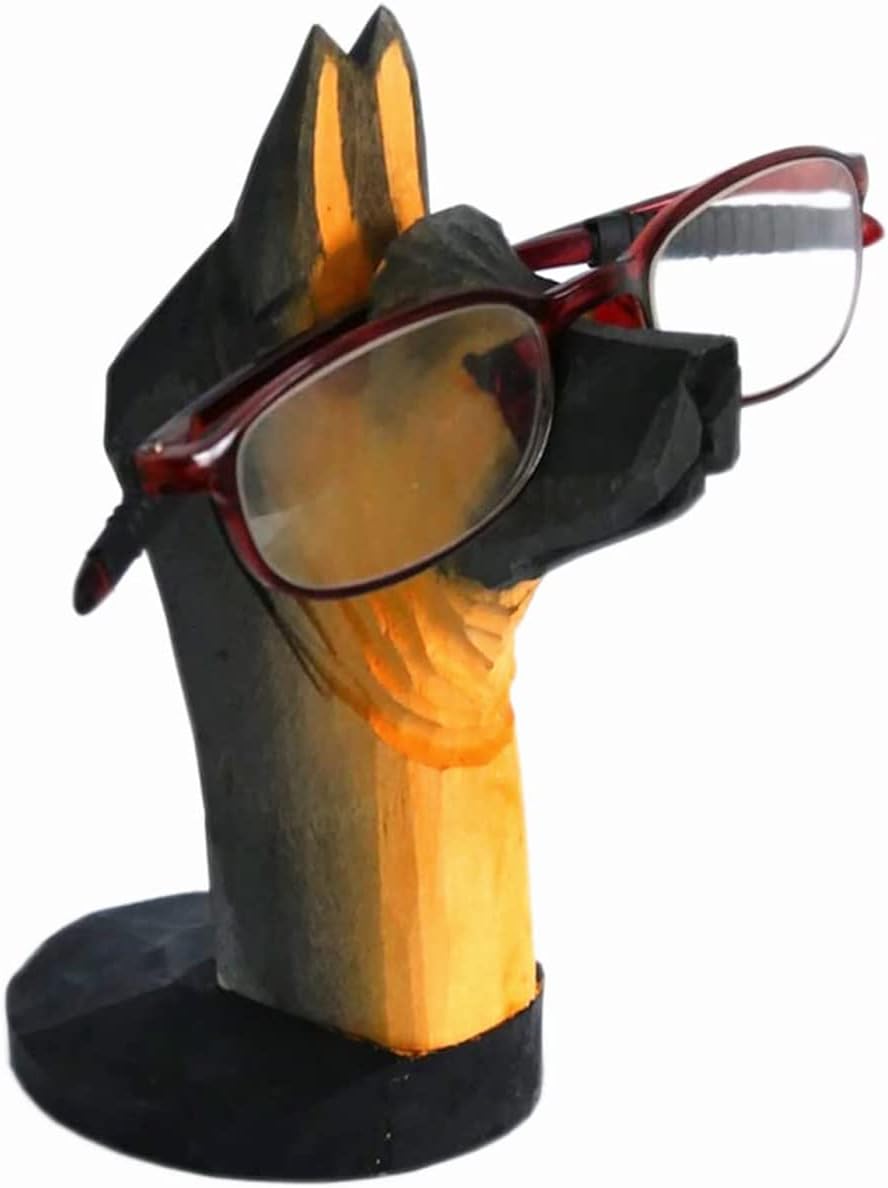 Red Dollar Handmade Wood Carved Animal Eyeglass Holder, Cute Sunglasses Display Stand, Nightstand Home Office Desk Decor, Christmas Holiday New Year Business Gift for Men Women Adults (Dog)
