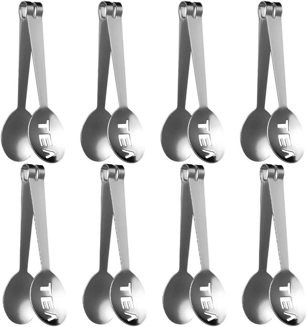 8pcs Stainless Steel Tea Bag Spoon Tongs Tea Squeezer for Tea Leaves | Silver Finish, Easy-clean Build with Precise Grip, Kitchen Use for Sugar and Entertaining Guests