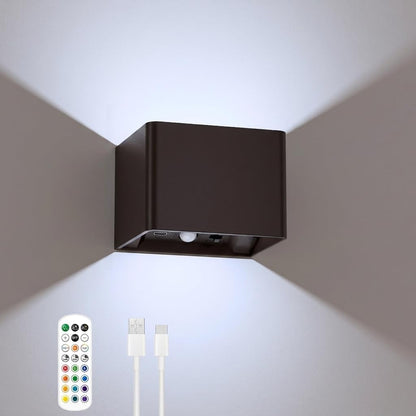 Motion Sensor Wall Lights with Remote, 5000mAh Rechargeable Battery Operated Wall Sconces, Wireless Indoor Up Down Lights, 12 RGB Colors, Warm Orange & Cool White for Hallway Stairs Bedroom, 2 Pack