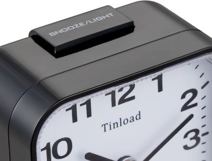 Tinload Small Battery Operated Analog Travel Alarm Clock Silent Non Ticking, Gentle Wake, Ascending Beep Sounds, Snooze,Lighted on Demand, Easy Set(Black)