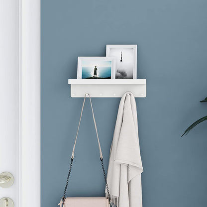 MKO Key Holder Wall Mount, Key Holder Wall Mount Adhesive with Mail Organizer Tray with 6 Key Hooks for Wall, Black | Metal Material, Key Rack with Shelf, Mail Organizer Tray for Entryway, Hallway, Living Room