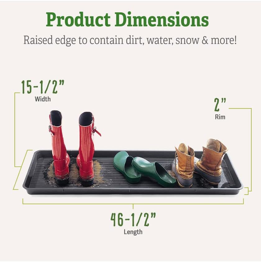 Gardeners Supply Company Large Boot Tray 2 Pack | Multi-Purpose All Weather Waterproof Indoor and Outdoor Shoes Mat Made with 100% Recycled Plastic | 46.5" L x 15.5" W and 2" Deep - Black