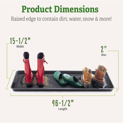 Gardeners Supply Company Large Boot Tray 2 Pack | Multi-Purpose All Weather Waterproof Indoor and Outdoor Shoes Mat Made with 100% Recycled Plastic | 46.5" L x 15.5" W and 2" Deep - Black